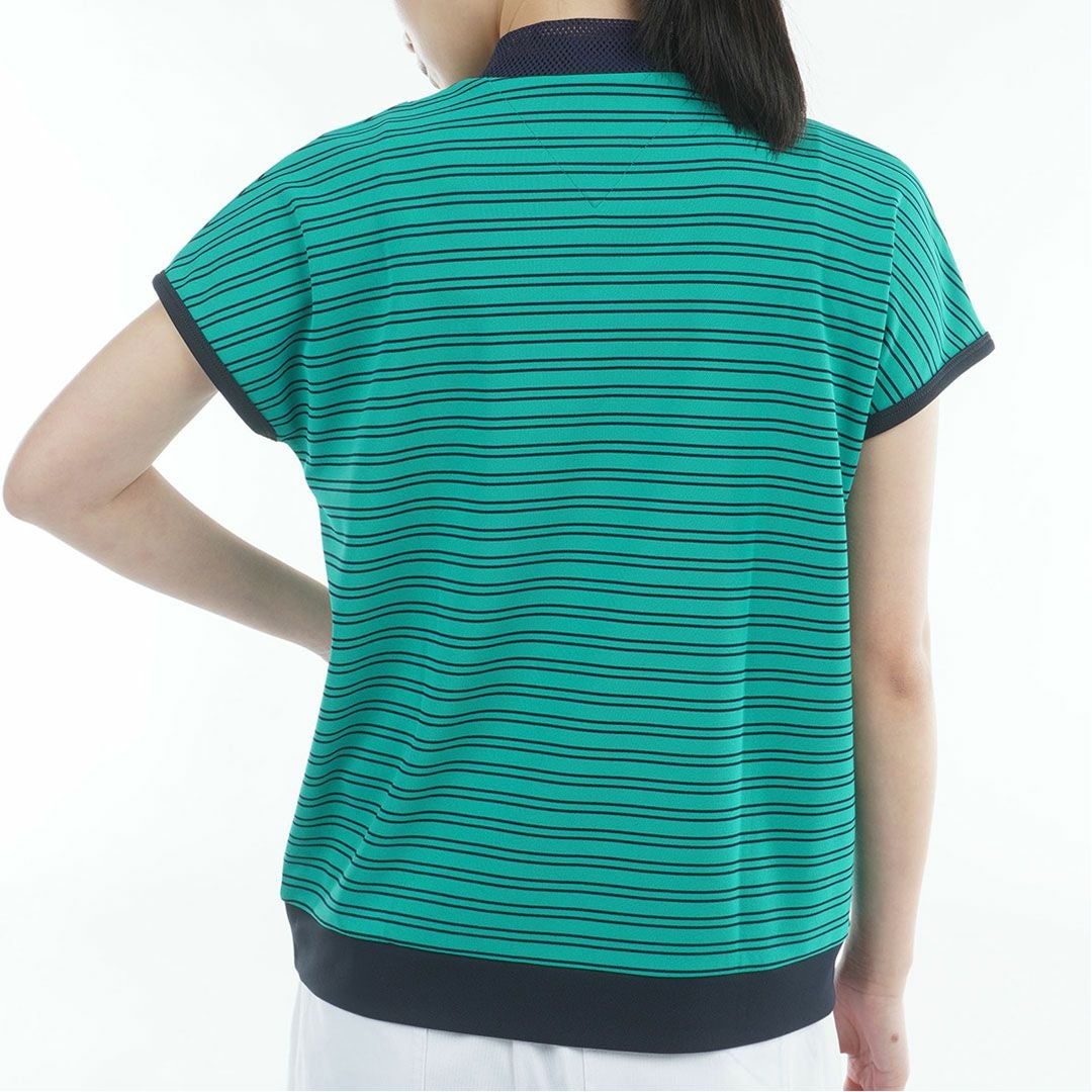 TommyHilfigerGolf トミーヒルフィガーゴルフ レディース モックネックシャツ 半袖 グリーン ボーダー 詳細3