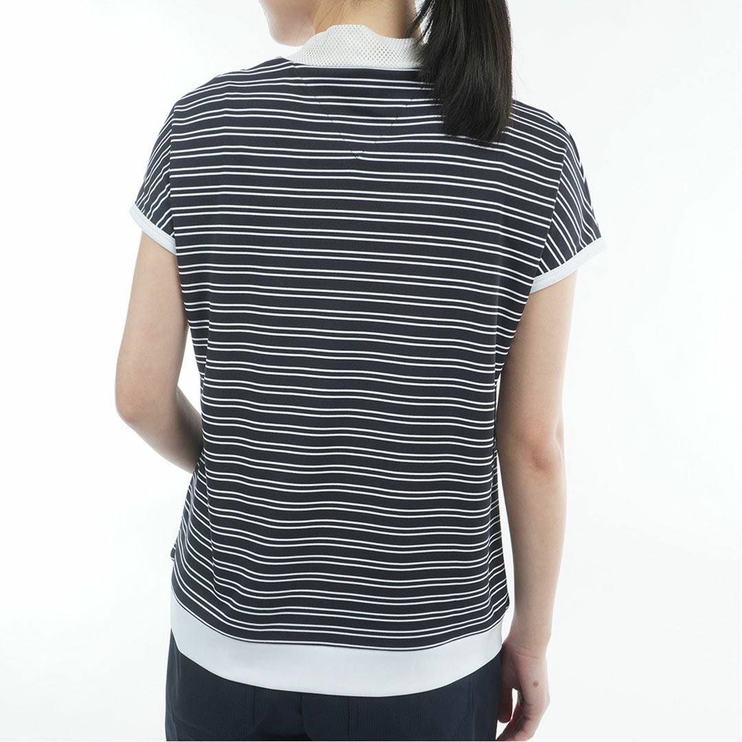 TommyHilfigerGolf トミーヒルフィガーゴルフ レディース モックネックシャツ 半袖 ホワイトネイビー ボーダー 詳細3