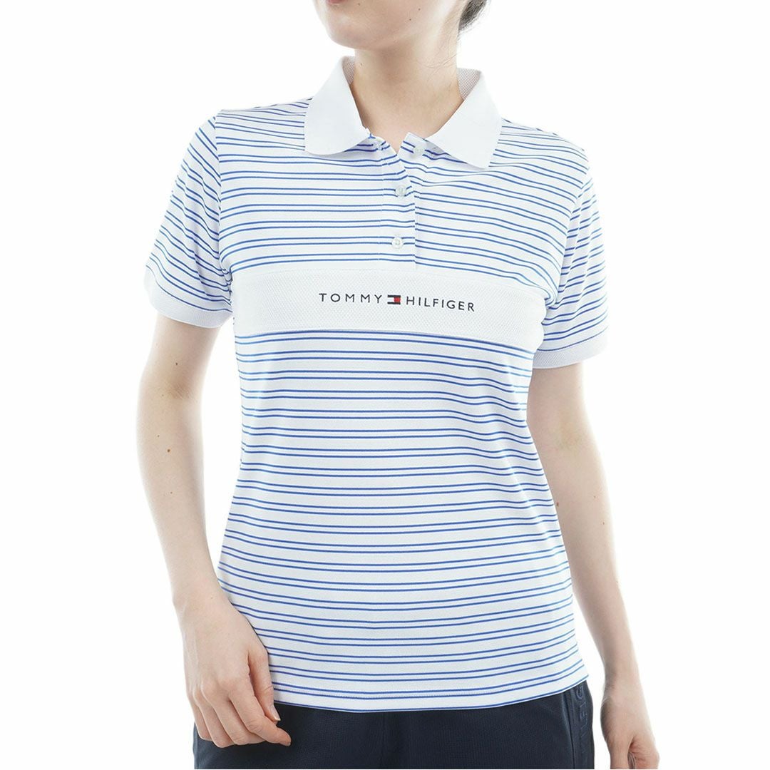 TommyHilfigerGolf トミーヒルフィガーゴルフ レディース ポロシャツ 半袖 ブルー ボーダー 詳細1