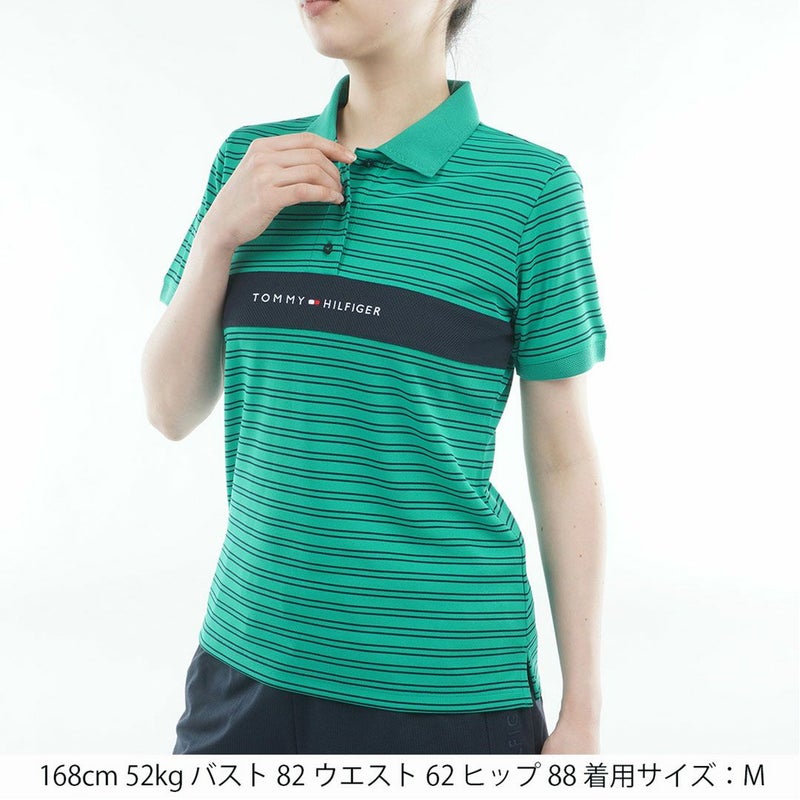 TommyHilfigerGolf トミーヒルフィガーゴルフ レディース ポロシャツ 半袖 グリーン ボーダー 詳細2