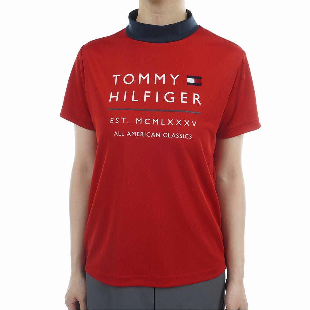 トミーヒルフィガーゴルフ Tommy Hilfiger Golf レディース 半袖 モックネックシャツ レッド