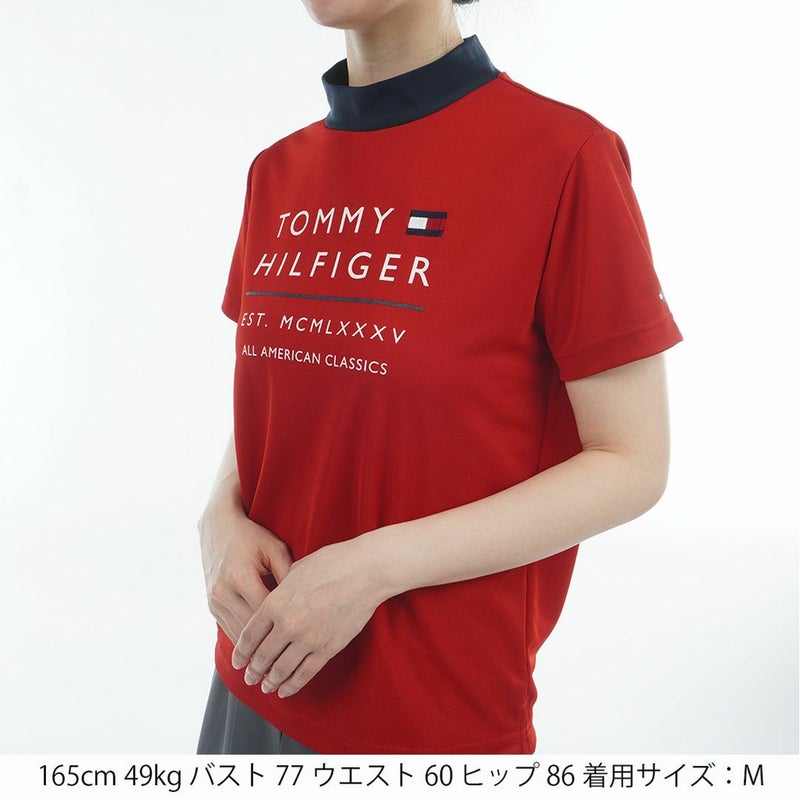トミーヒルフィガーゴルフ Tommy Hilfiger Golf レディース 半袖 モックネックシャツ レッド 詳細1