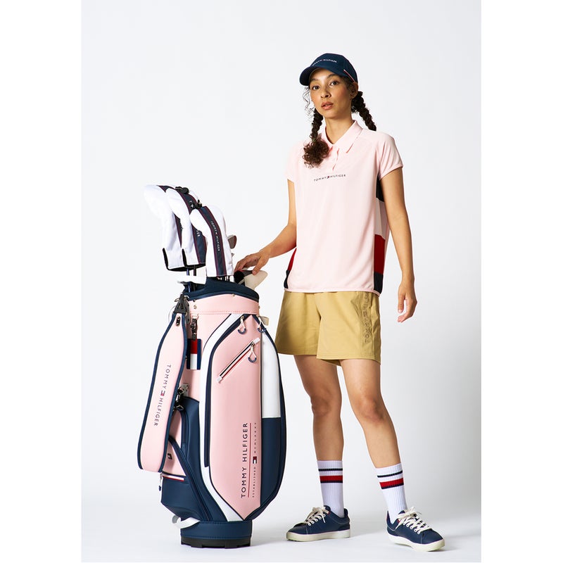 トミーヒルフィガーゴルフ Tommy Hilfiger Golf レディース 半袖ポロシャツ THLA617 ピンク モデル着用1