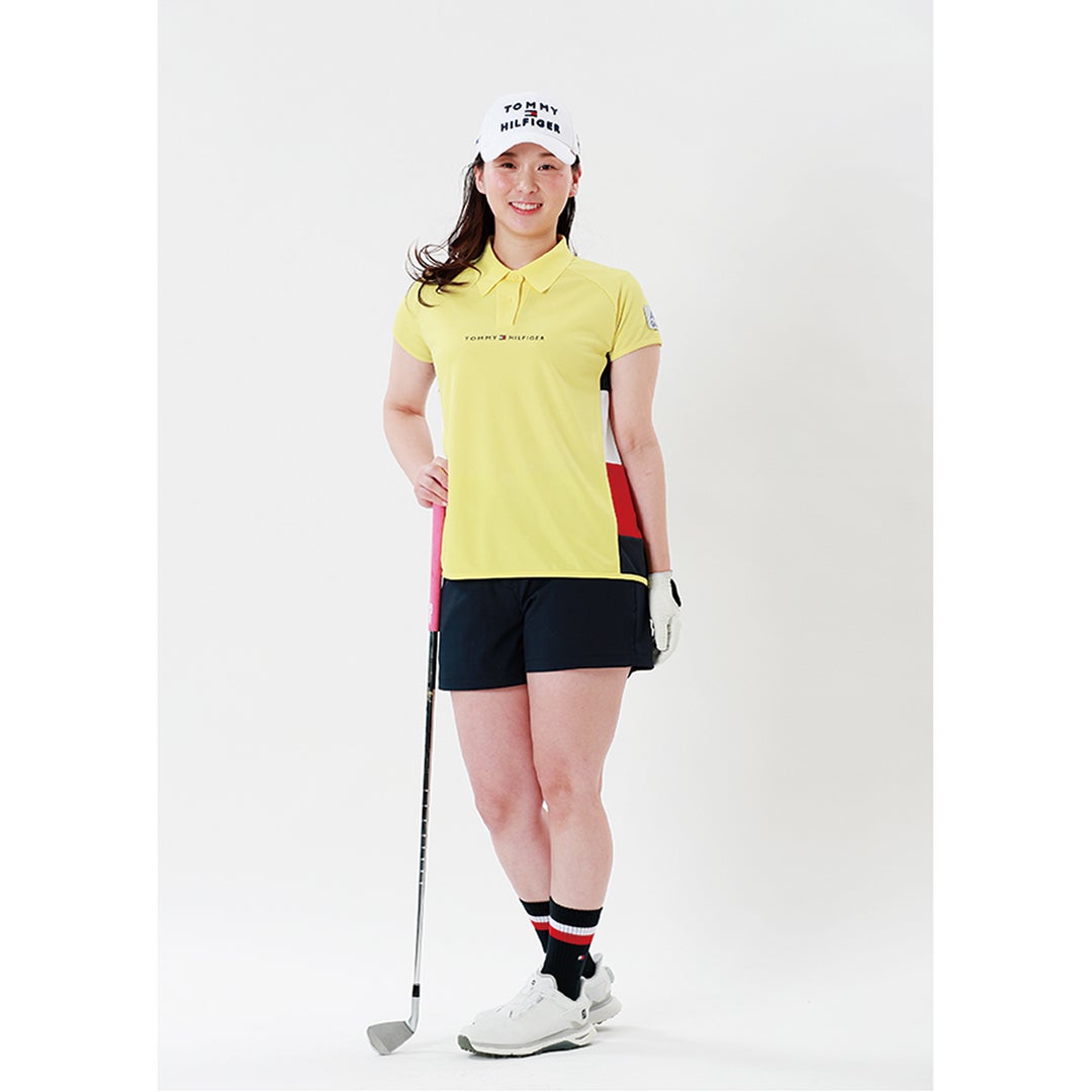 森美穂プロ着用 トミーヒルフィガーゴルフ Tommy Hilfiger Golf レディース 半袖ポロシャツ THLA617 イエロー 