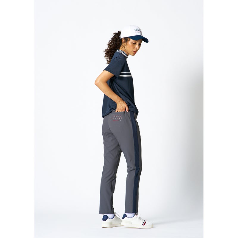 トミーヒルフィガーゴルフ Tommy Hilfiger Golf レディース 半袖 モックネックシャツ THLA618 ネイビー モデル着用2