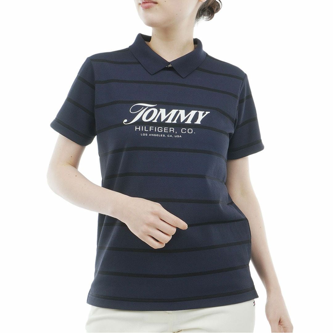 トミー ヒルフィガー ゴルフ TOMMY HILFIGER GOLF レディース ボーダースリット モックネックシャツ THLA624 ネイビー