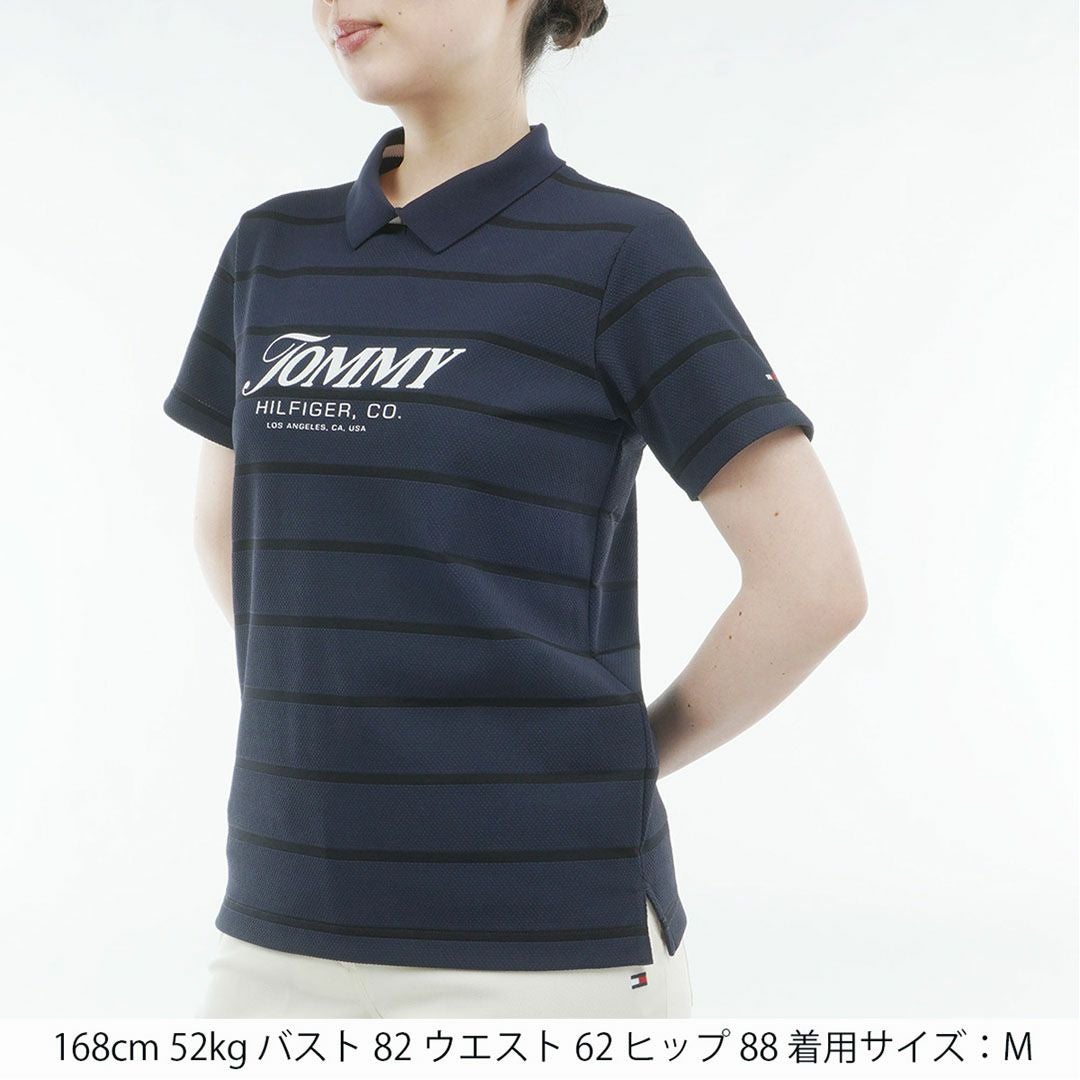 トミー ヒルフィガー ゴルフ TOMMY HILFIGER GOLF レディース ボーダースリット モックネックシャツ THLA624 ネイビー
