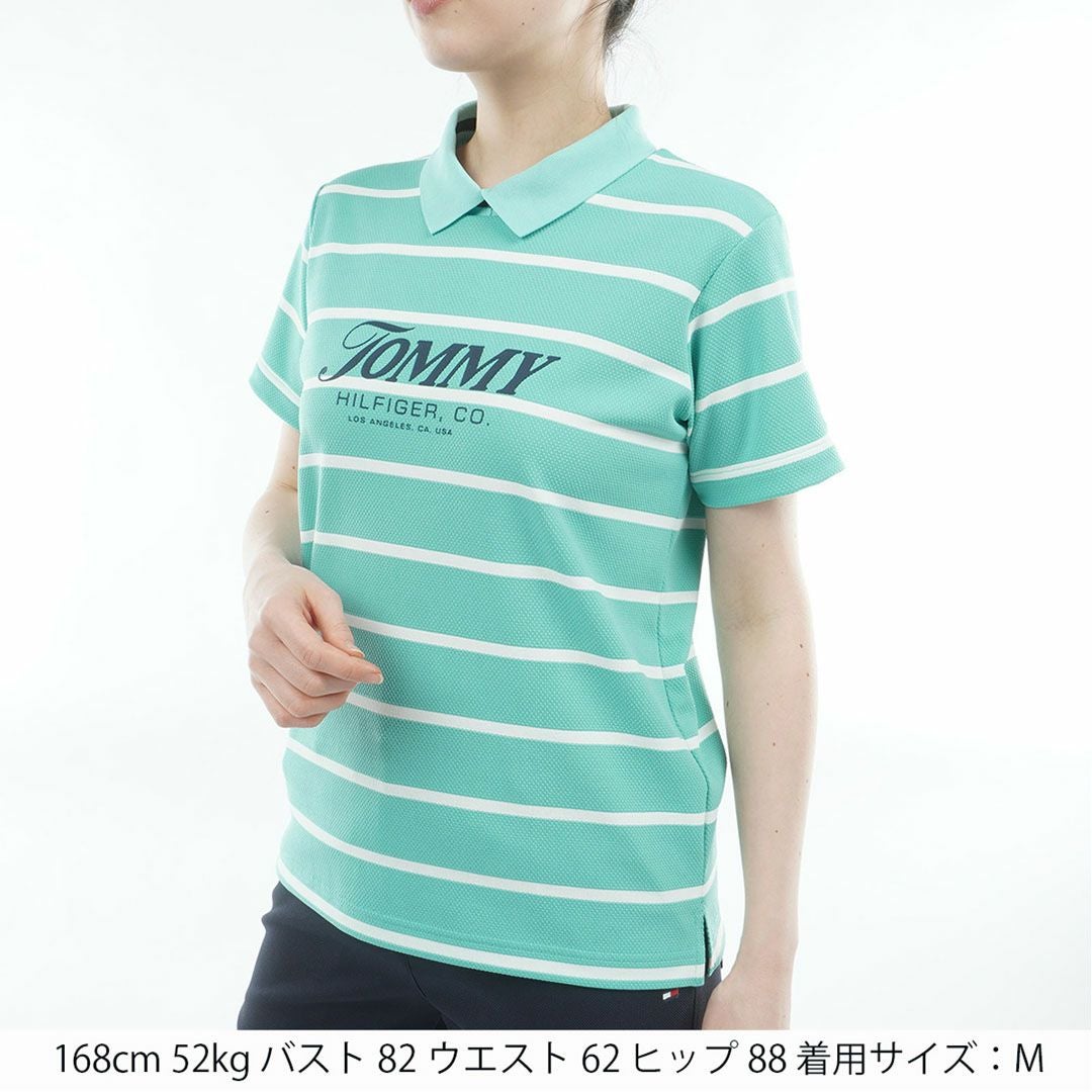 トミー ヒルフィガー ゴルフ TOMMY HILFIGER GOLF レディース ボーダースリット モックネックシャツ THLA624 ブルーグリーン