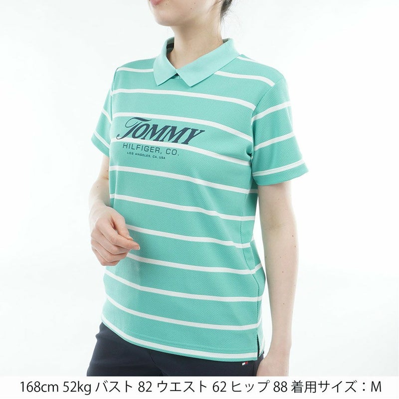 トミー ヒルフィガー ゴルフ TOMMY HILFIGER GOLF レディース ボーダースリット モックネックシャツ THLA624 ブルーグリーン
