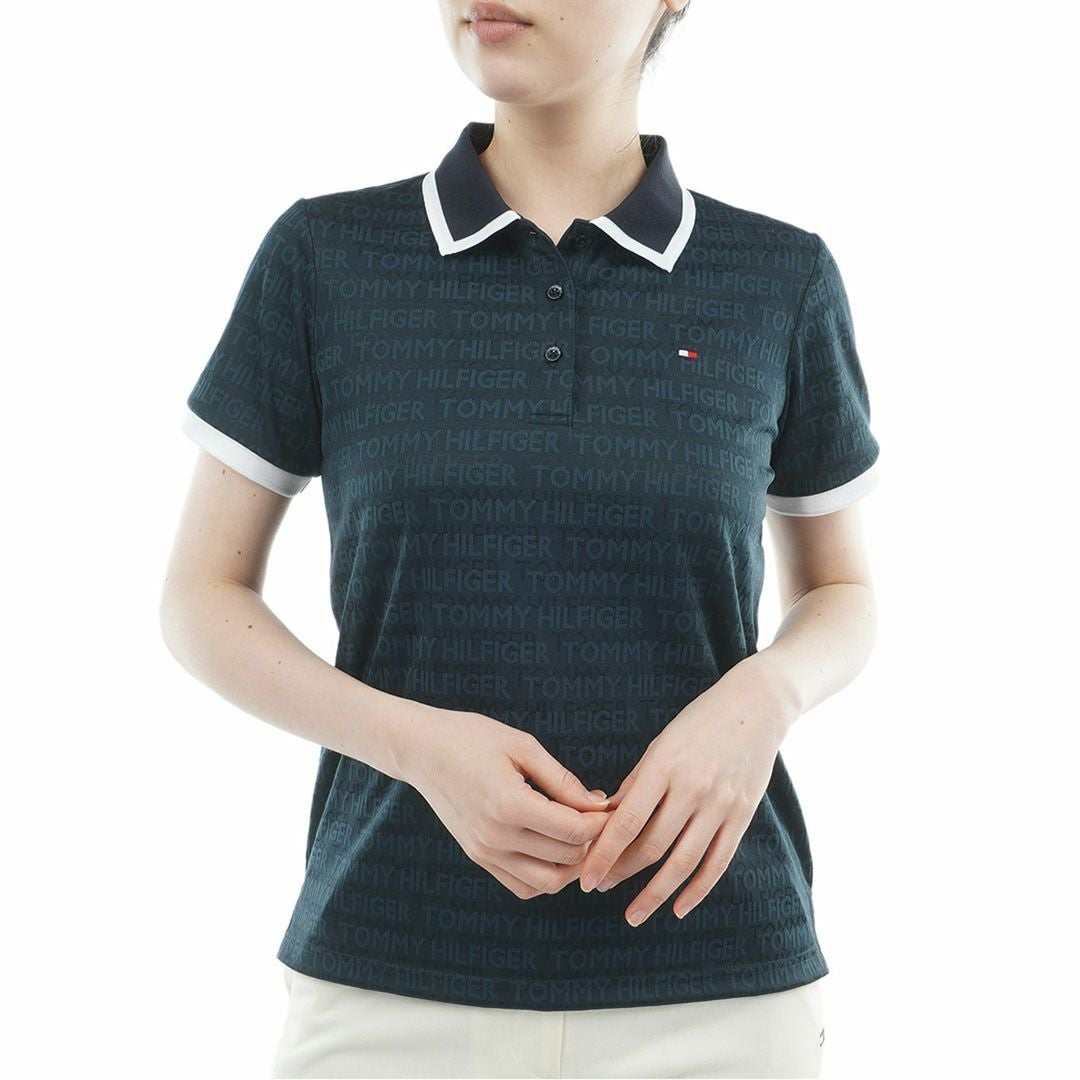 トミー ヒルフィガー ゴルフ TOMMY HILFIGER GOLF レディース ロゴジャカード ポロシャツ THLA627 ネイビー