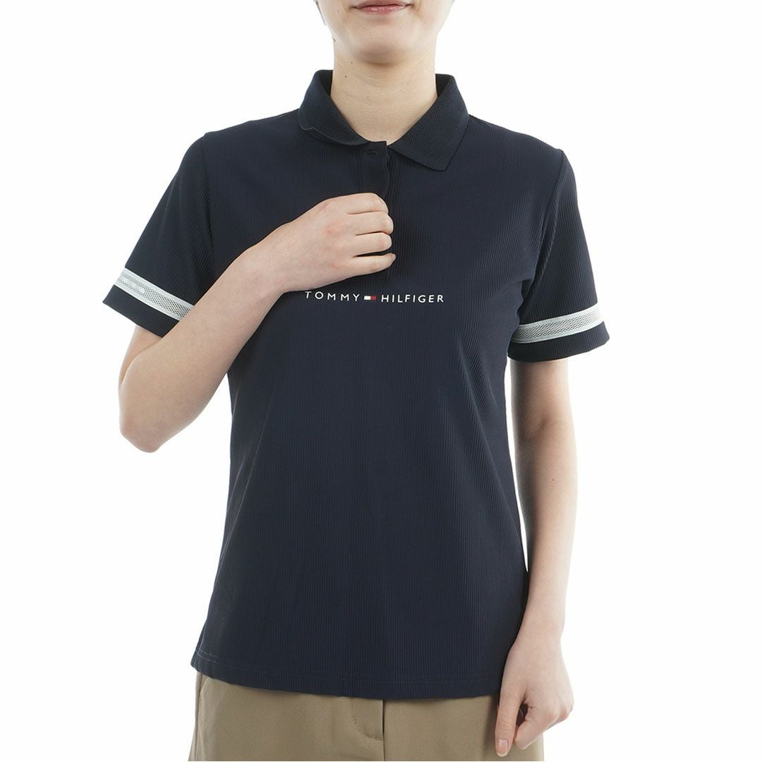 トミー ヒルフィガー ゴルフ TOMMY HILFIGER GOLF レディース ストレッチコードピケ ポロシャツ THLA629 ネイビー