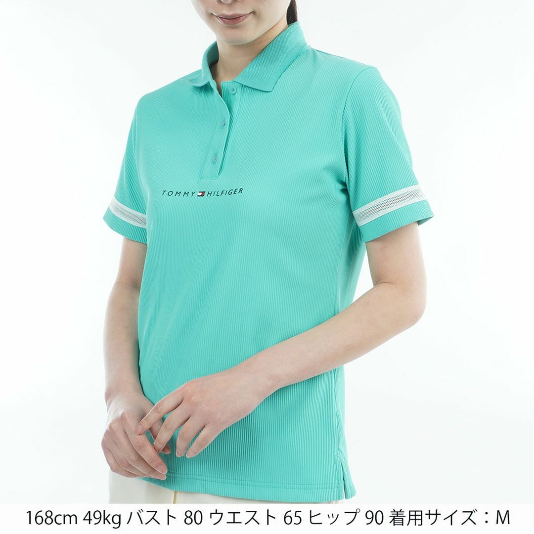 トミー ヒルフィガー ゴルフ TOMMY HILFIGER GOLF レディース ストレッチコードピケ ポロシャツ THLA629 ブルーグリーン