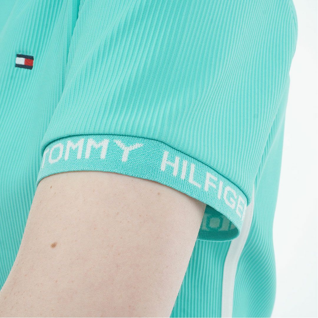 トミー ヒルフィガー ゴルフ TOMMY HILFIGER GOLF レディース ストレッチコードピケ モックネックシャツ THLA630 ブルーグリーン
