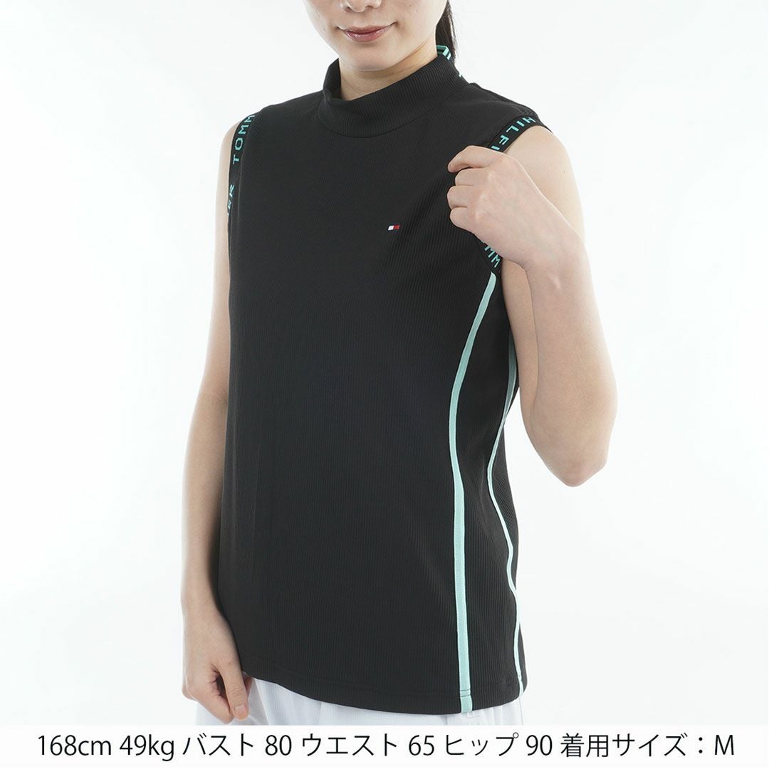 トミー ヒルフィガー ゴルフ TOMMY HILFIGER GOLF レディース ストレッチコードピケ ノースリーブモックシャツ THLA631 ブラック