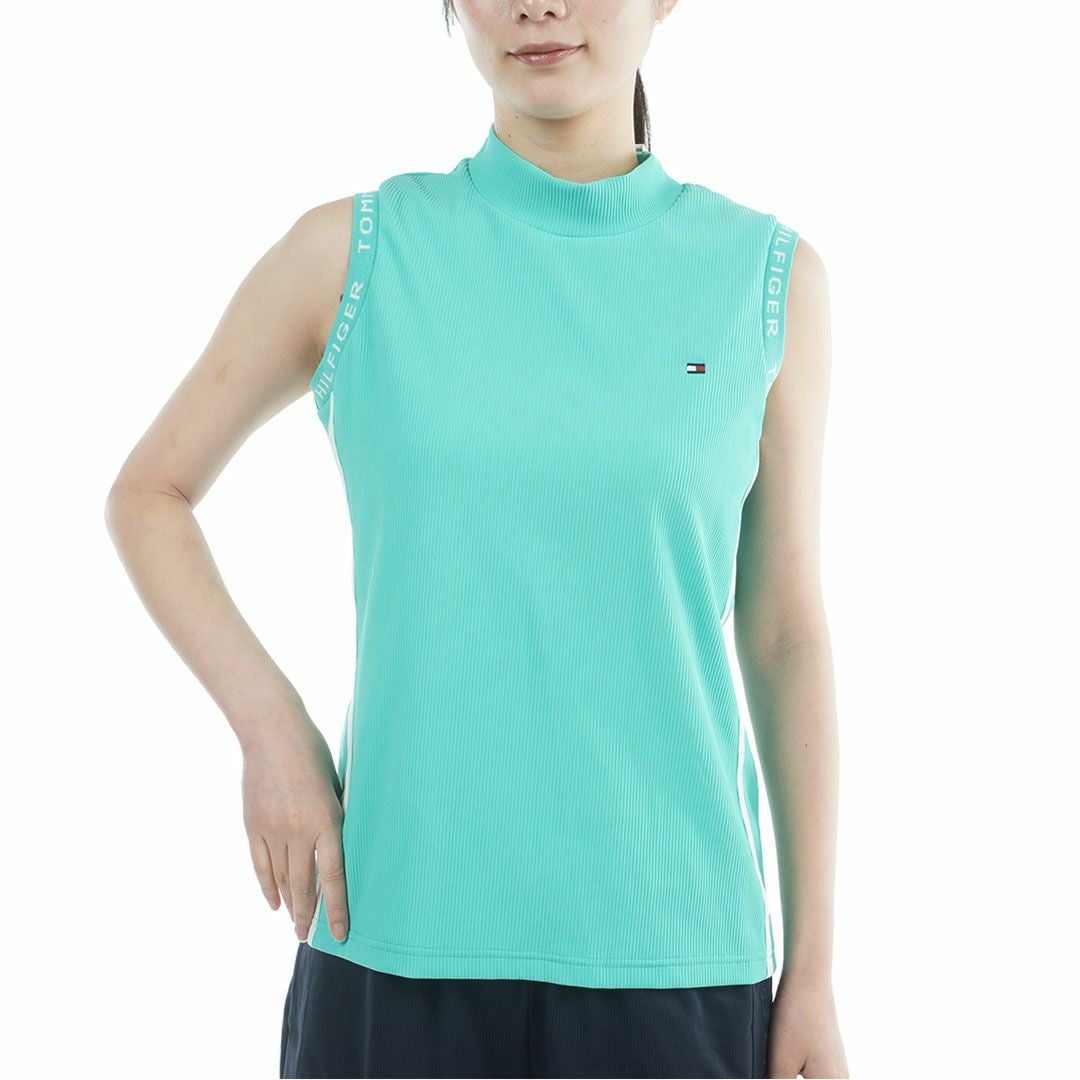 トミー ヒルフィガー ゴルフ TOMMY HILFIGER GOLF レディース ストレッチコードピケ ノースリーブモックシャツ THLA631 ブルーグリーン