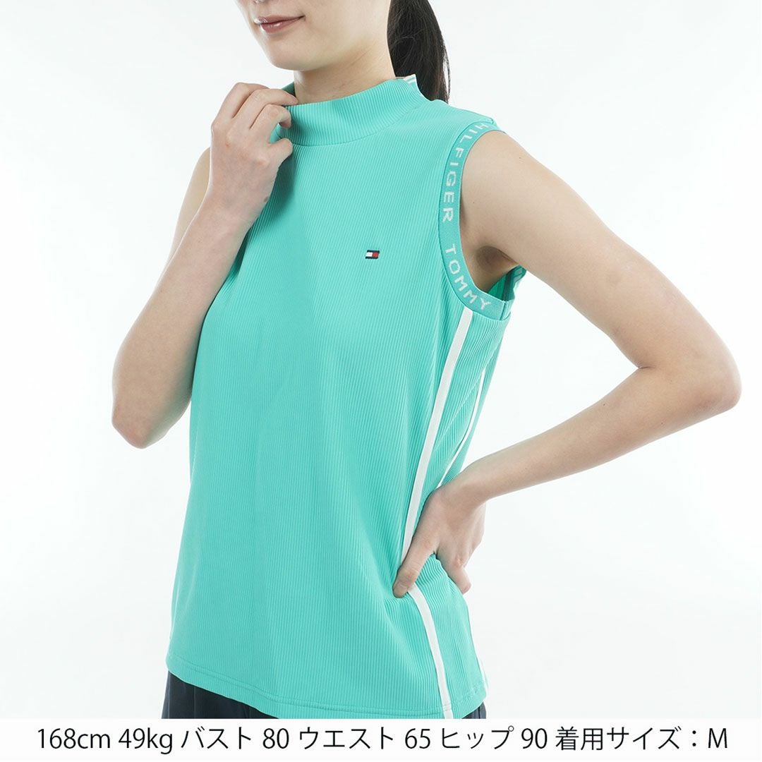 トミー ヒルフィガー ゴルフ TOMMY HILFIGER GOLF レディース ストレッチコードピケ ノースリーブモックシャツ THLA631 ブルーグリーン