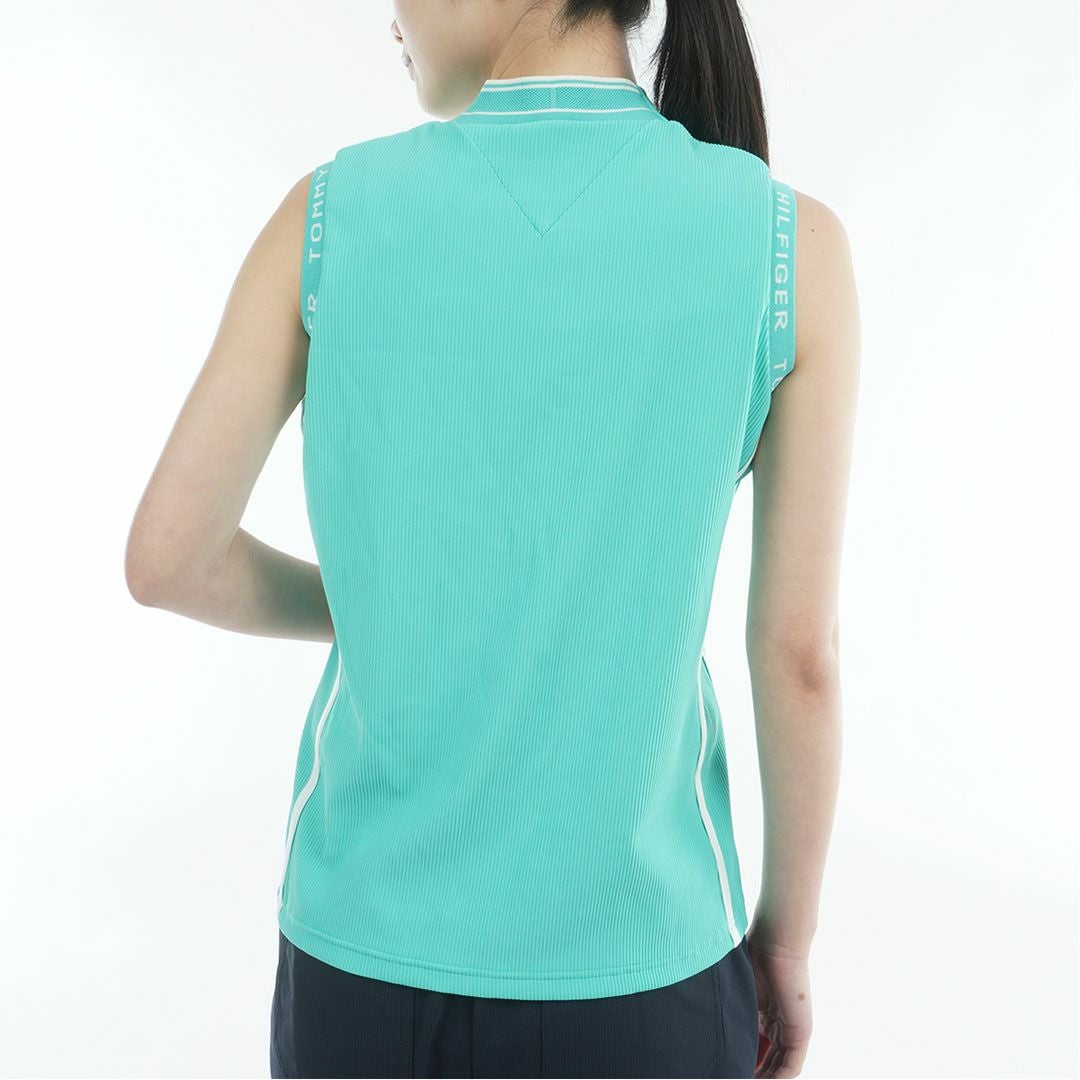 トミー ヒルフィガー ゴルフ TOMMY HILFIGER GOLF レディース ストレッチコードピケ ノースリーブモックシャツ THLA631 ブルーグリーン