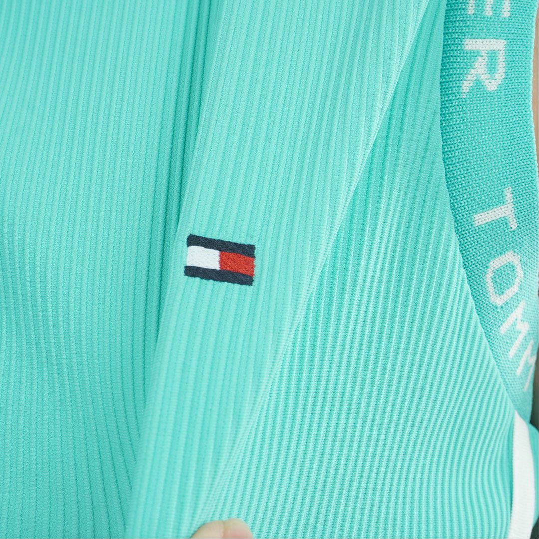 トミー ヒルフィガー ゴルフ TOMMY HILFIGER GOLF レディース ストレッチコードピケ ノースリーブモックシャツ THLA631 ブルーグリーン