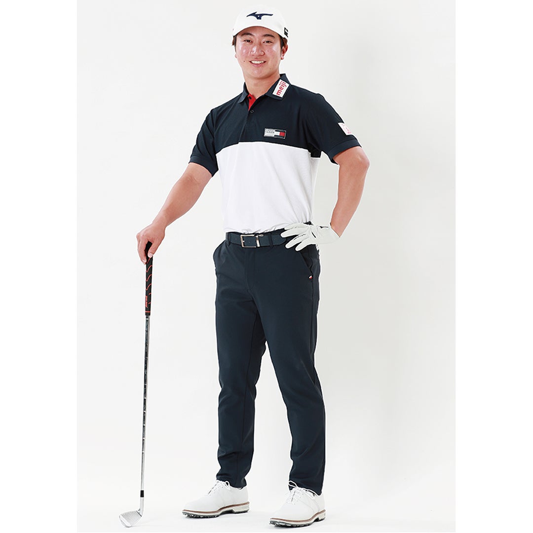 杉浦悠太プロ TommyHilfigerGolf トミー ヒルフィガー メンズ 半袖ポロシャツ ネイビー