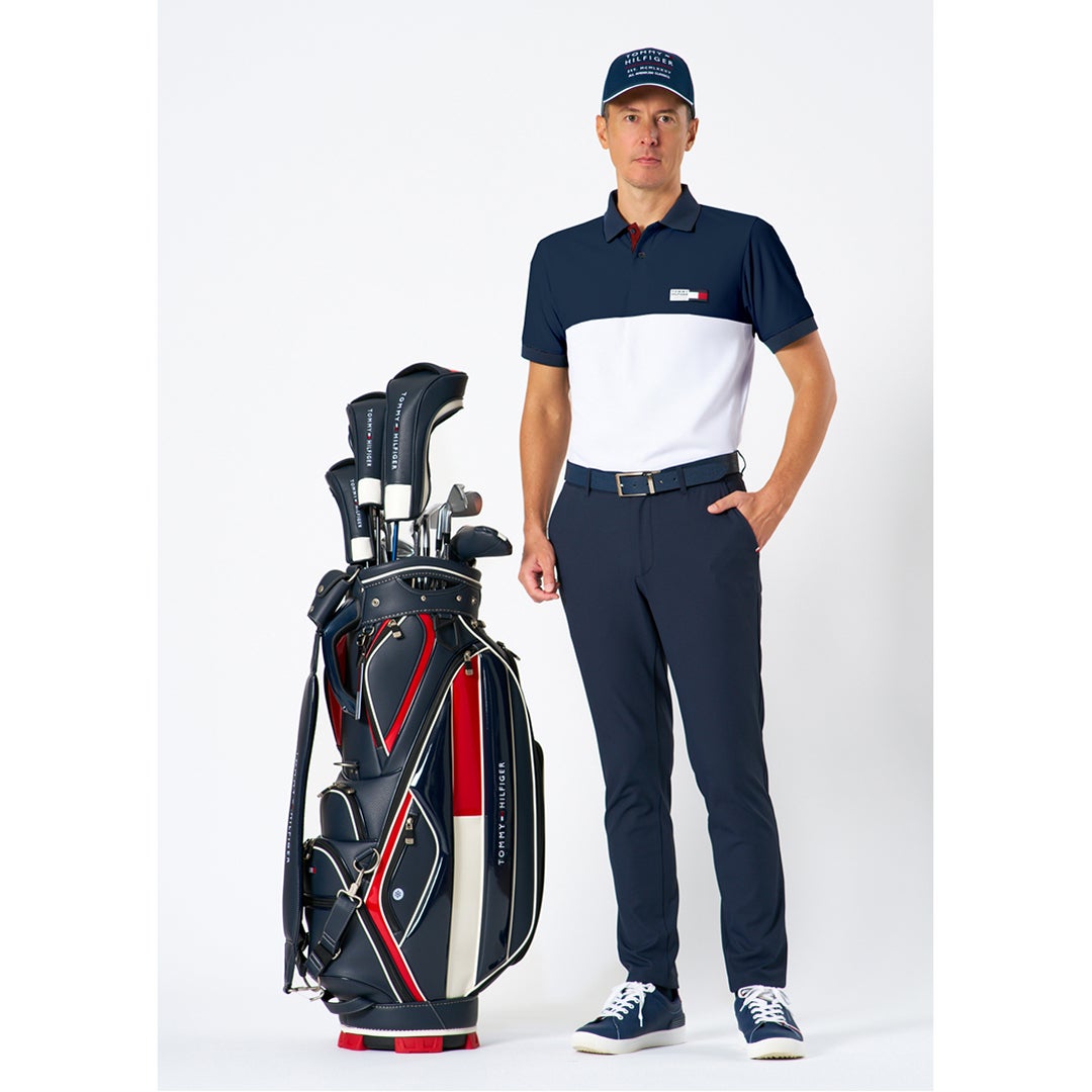 TommyHilfigerGolf トミー ヒルフィガー メンズ 半袖ポロシャツ ネイビー モデル着用1