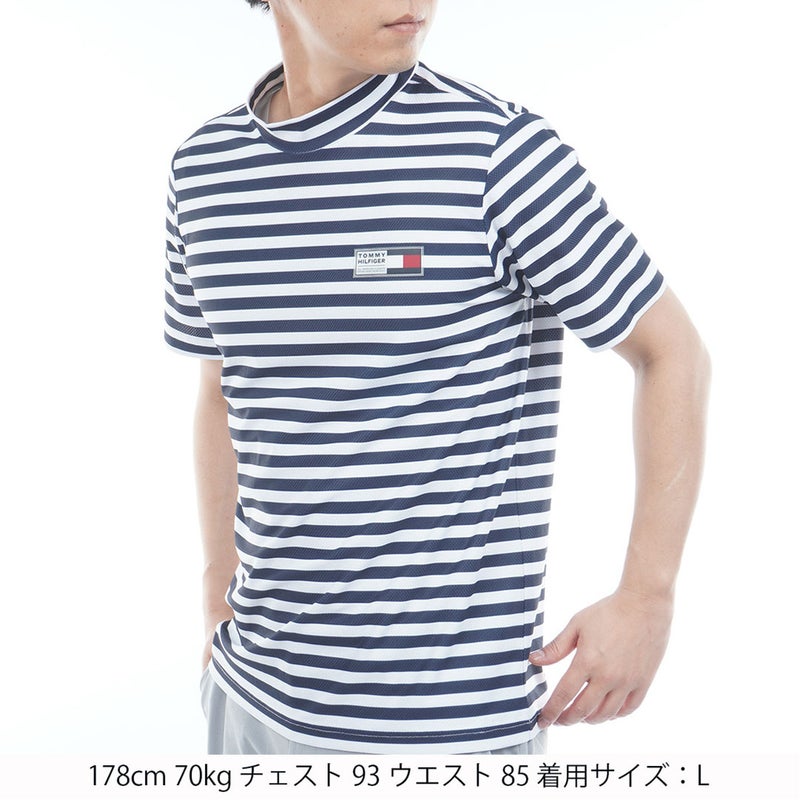 TommyHilfigerGolf トミー ヒルフィガー メンズ 半袖モックネックシャツ THMA603 ボーダー ホワイトネイビー 詳細1