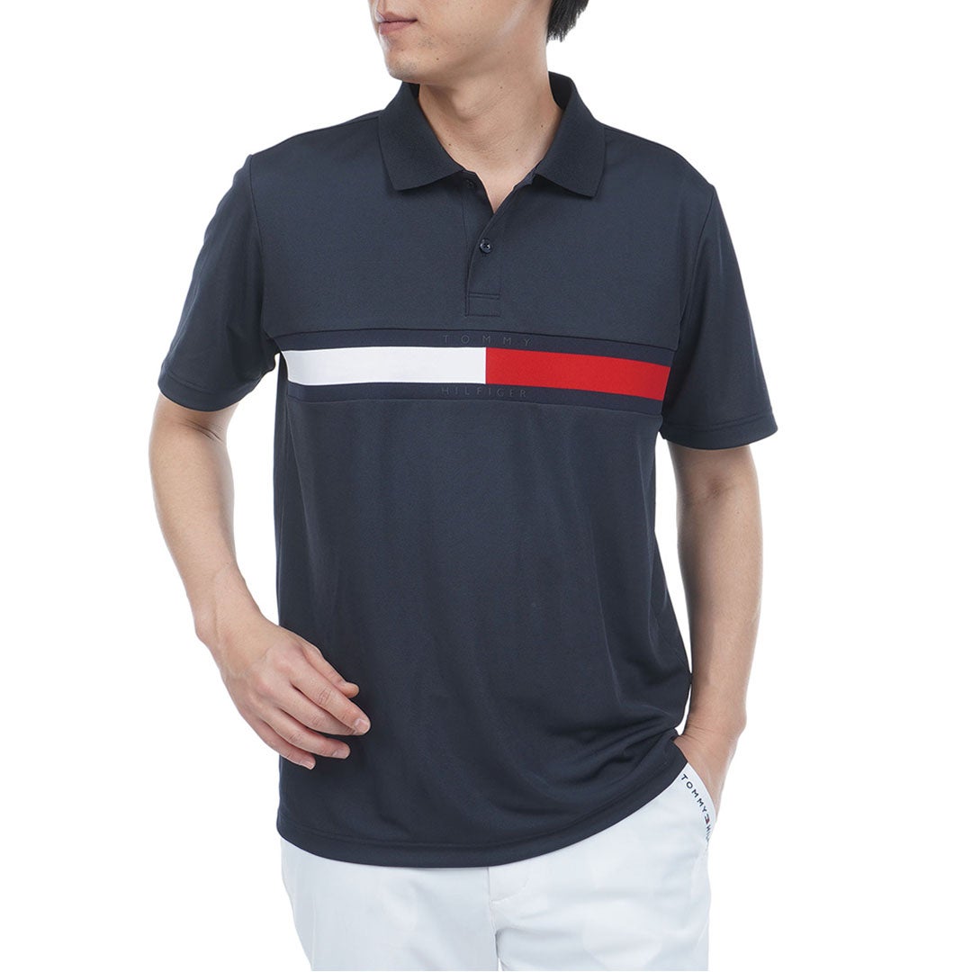 トミー ヒルフィガー ゴルフ TOMMY HILFIGER GOLF メンズ フラッグロゴ 半袖ポロシャツ THMA604 ネイビー