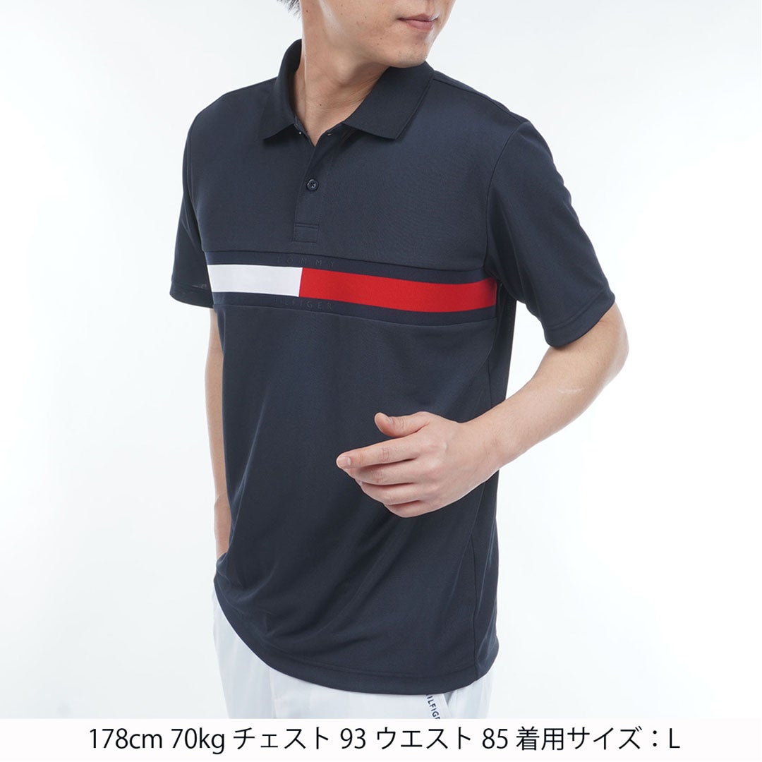 トミー ヒルフィガー ゴルフ TOMMY HILFIGER GOLF メンズ フラッグロゴ 半袖ポロシャツ THMA604 ネイビー
