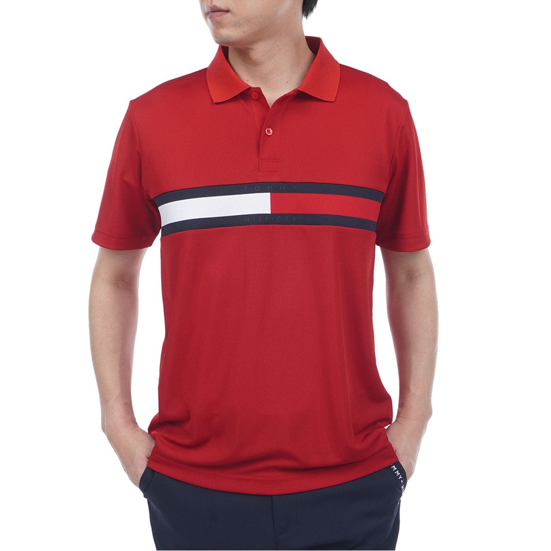 トミー ヒルフィガー ゴルフ TOMMY HILFIGER GOLF メンズ フラッグロゴ 半袖ポロシャツ THMA604 レッド