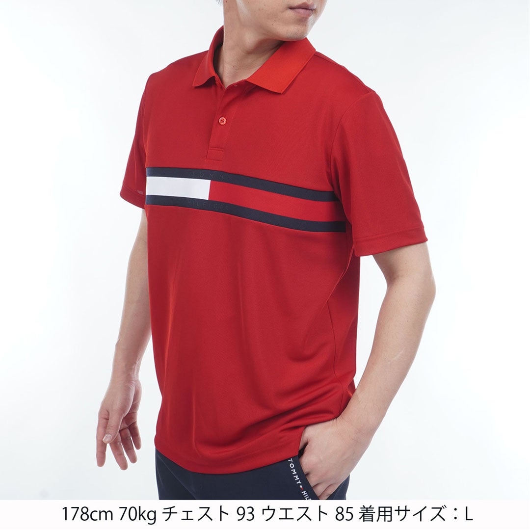 トミー ヒルフィガー ゴルフ TOMMY HILFIGER GOLF メンズ フラッグロゴ 半袖ポロシャツ THMA604 レッド