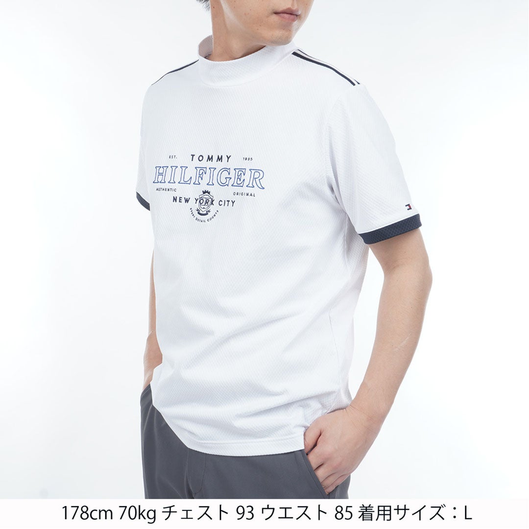 TommyHilfigerGolf トミー ヒルフィガー メンズ ゴルフウェア 半袖モックネックシャツ THMA609 ホワイト 詳細1