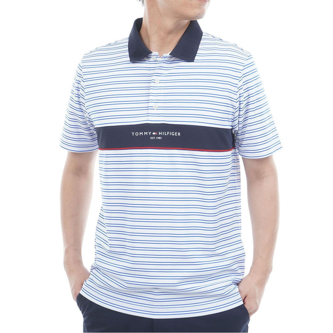 TommyHilfigerGolf トミー ヒルフィガー メンズ ゴルフウェア 半袖ポロシャツ THMA613 ブルー バーダー