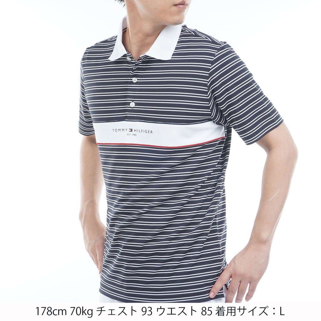 TommyHilfigerGolf トミー ヒルフィガー メンズ ゴルフウェア 半袖ポロシャツ THMA613 ネイビーホワイト 詳細1