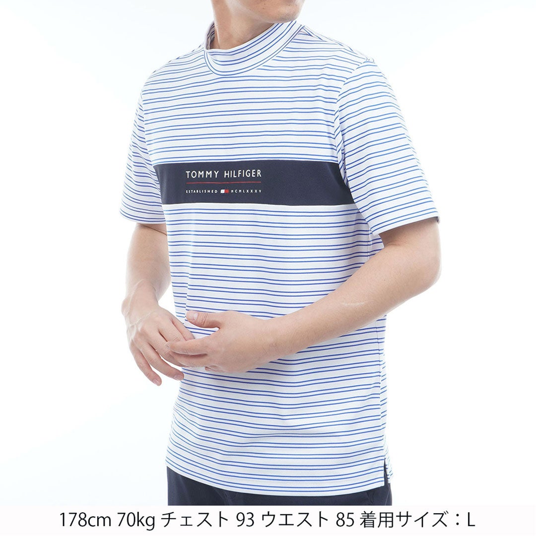 TommyHilfigerGolf トミー ヒルフィガー メンズ ゴルフウェア 半袖 モックネックシャツ THMA615 ブルー ボーダー 詳細1