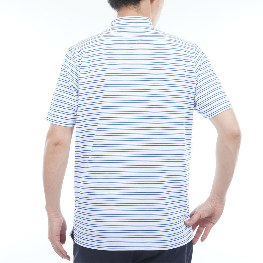 TommyHilfigerGolf トミー ヒルフィガー メンズ ゴルフウェア 半袖 モックネックシャツ THMA615 ブルー ボーダー 詳細2