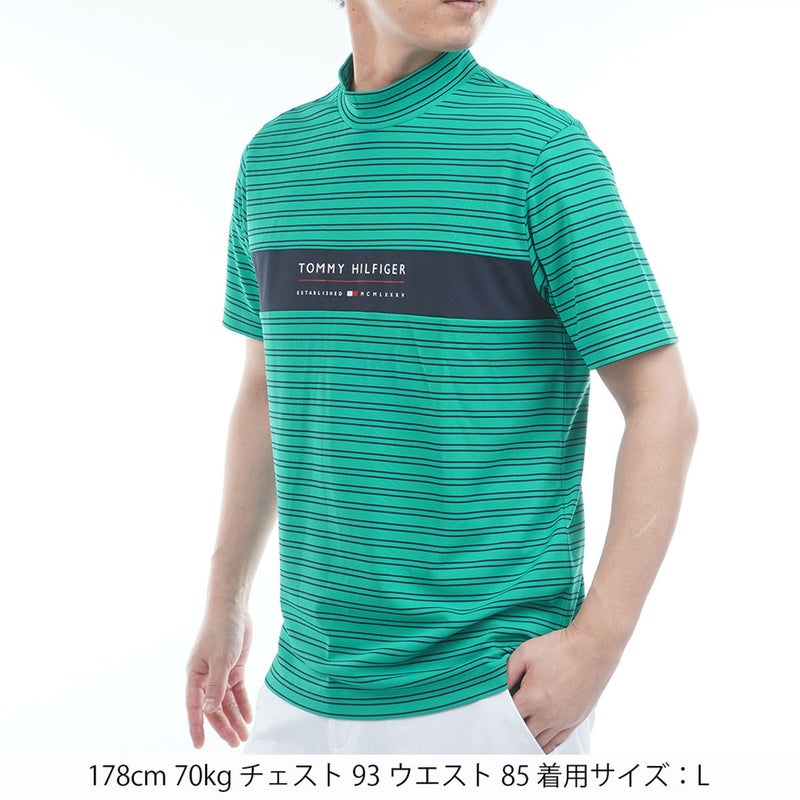 TommyHilfigerGolf トミー ヒルフィガー メンズ ゴルフウェア 半袖 モックネックシャツ THMA615 グリーン ボーダー 詳細1