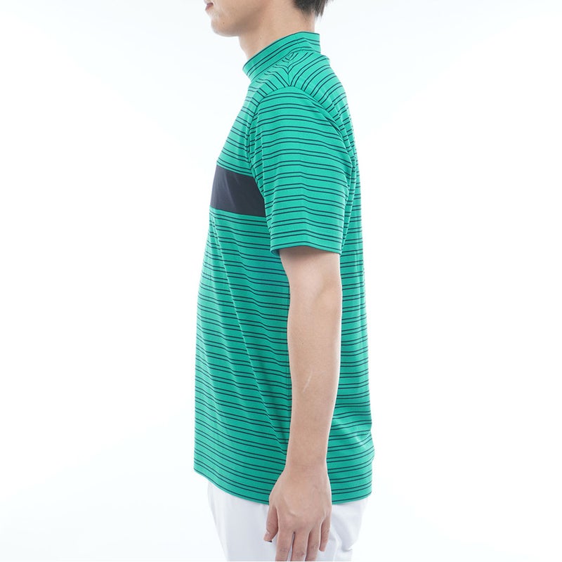TommyHilfigerGolf トミー ヒルフィガー メンズ ゴルフウェア 半袖 モックネックシャツ THMA615 グリーン ボーダー 詳細2