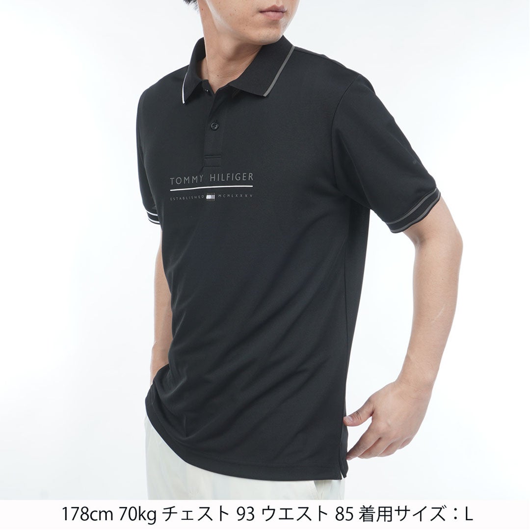 トミー ヒルフィガー ゴルフ TOMMY HILFIGER GOLF メンズ フロントロゴ 半袖ポロシャツ THMA617 ブラック