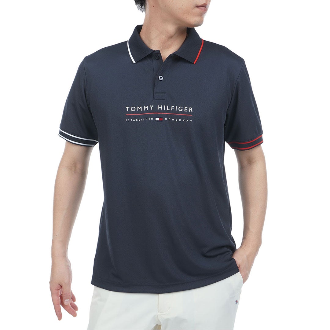 トミー ヒルフィガー ゴルフ TOMMY HILFIGER GOLF メンズ フロントロゴ 半袖ポロシャツ THMA617 ネイビー