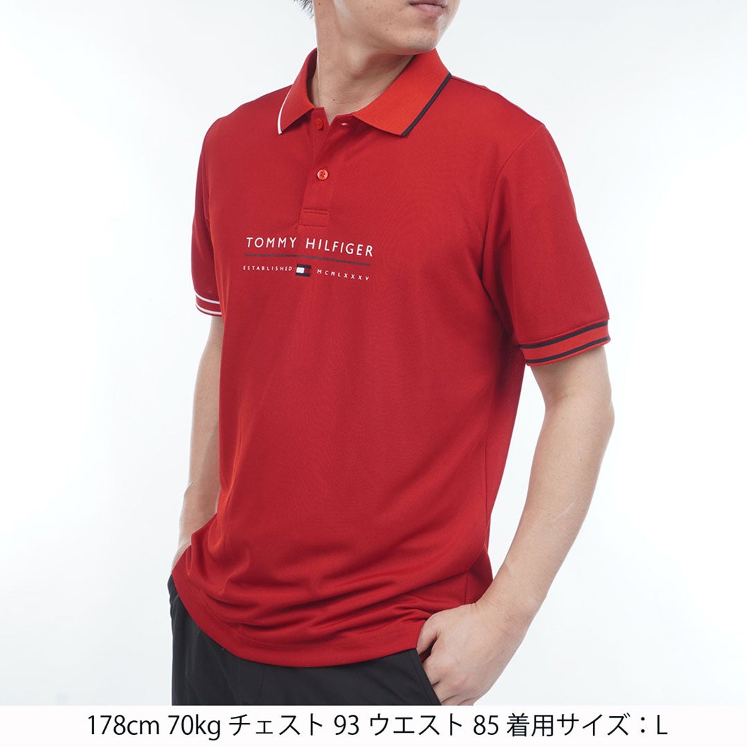 トミー ヒルフィガー ゴルフ TOMMY HILFIGER GOLF メンズ フロントロゴ 半袖ポロシャツ THMA617 レッド