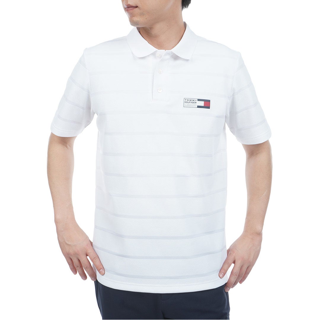 トミー ヒルフィガー ゴルフ TOMMY HILFIGER GOLF メンズ メッシュボーダー 半袖ポロシャツ THMA621 ホワイト