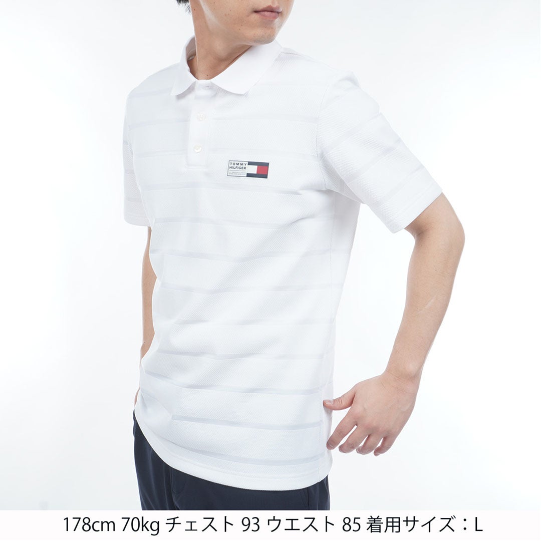 トミー ヒルフィガー ゴルフ TOMMY HILFIGER GOLF メンズ メッシュボーダー 半袖ポロシャツ THMA621 ホワイト