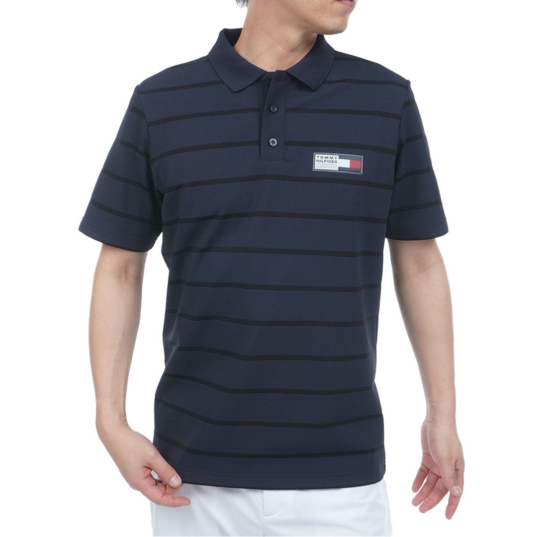 トミー ヒルフィガー ゴルフ TOMMY HILFIGER GOLF メンズ メッシュボーダー 半袖ポロシャツ THMA621 ネイビー