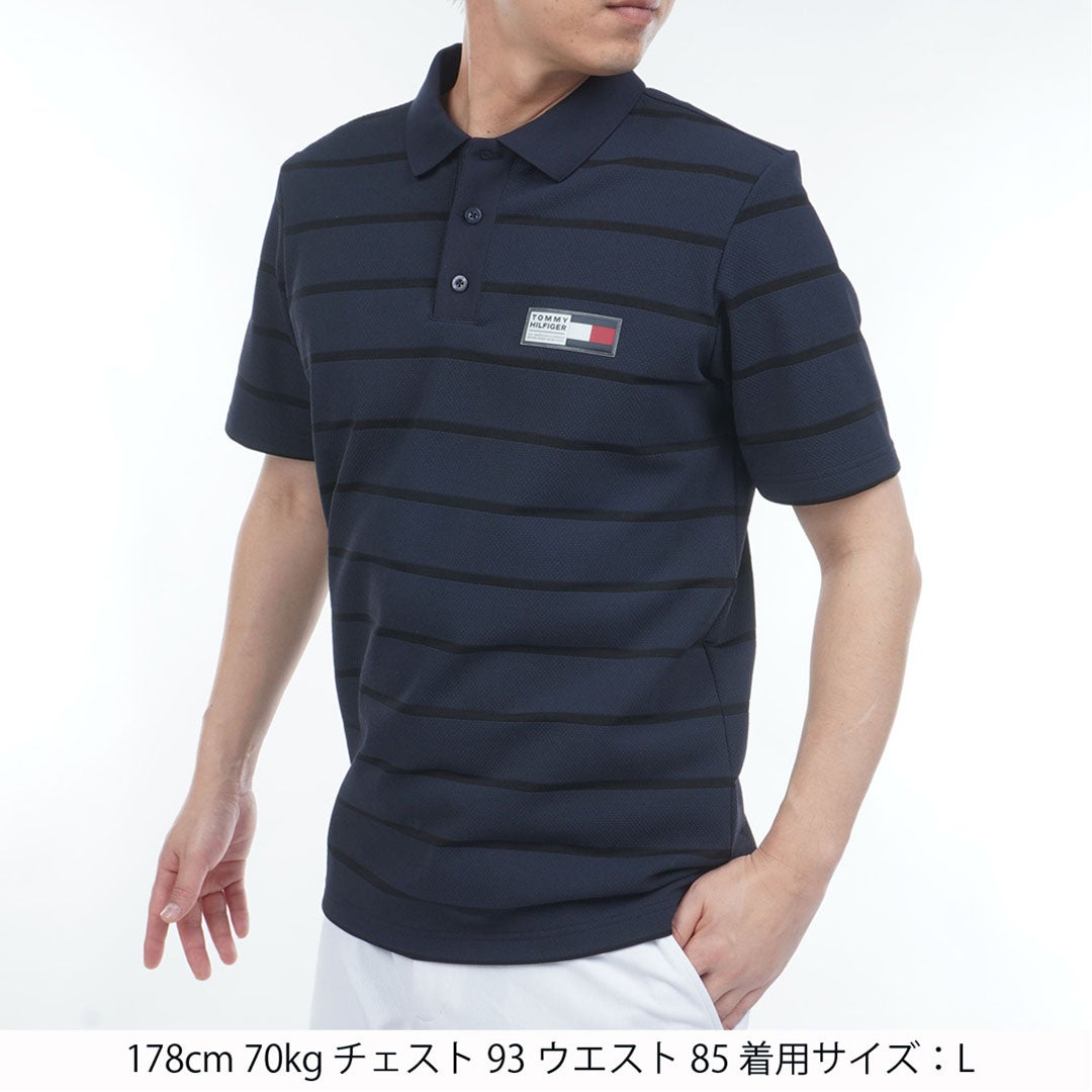トミー ヒルフィガー ゴルフ TOMMY HILFIGER GOLF メンズ メッシュボーダー 半袖ポロシャツ THMA621 ネイビー