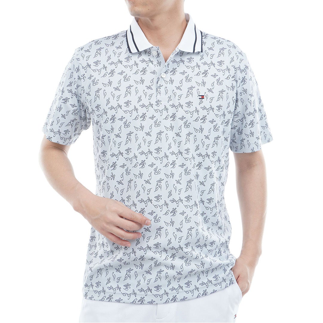 トミー ヒルフィガー ゴルフ TOMMY HILFIGER GOLF メンズ 筆記体ロゴジャガード 半袖ポロシャツ THMA623 ホワイト