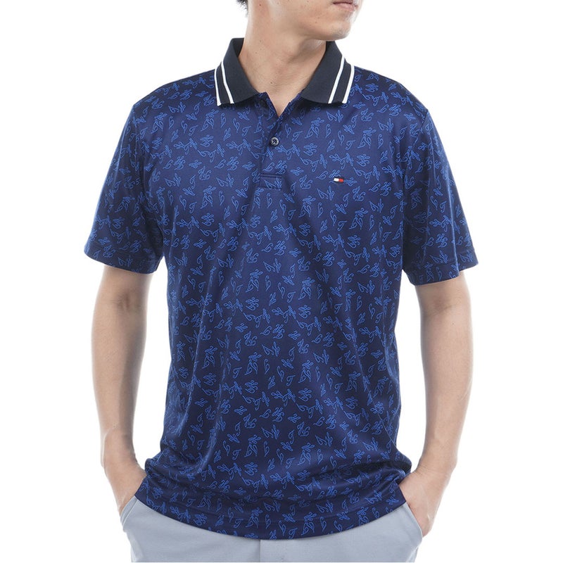 トミー ヒルフィガー ゴルフ TOMMY HILFIGER GOLF メンズ 筆記体ロゴジャガード 半袖ポロシャツ THMA623 ネイビー