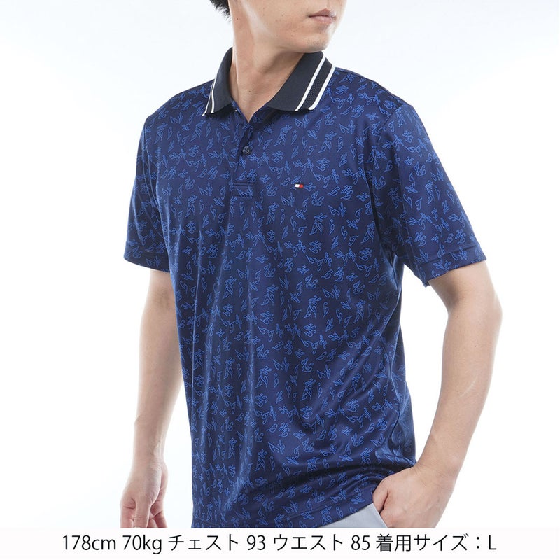 トミー ヒルフィガー ゴルフ TOMMY HILFIGER GOLF メンズ 筆記体ロゴジャガード 半袖ポロシャツ THMA623 ネイビー