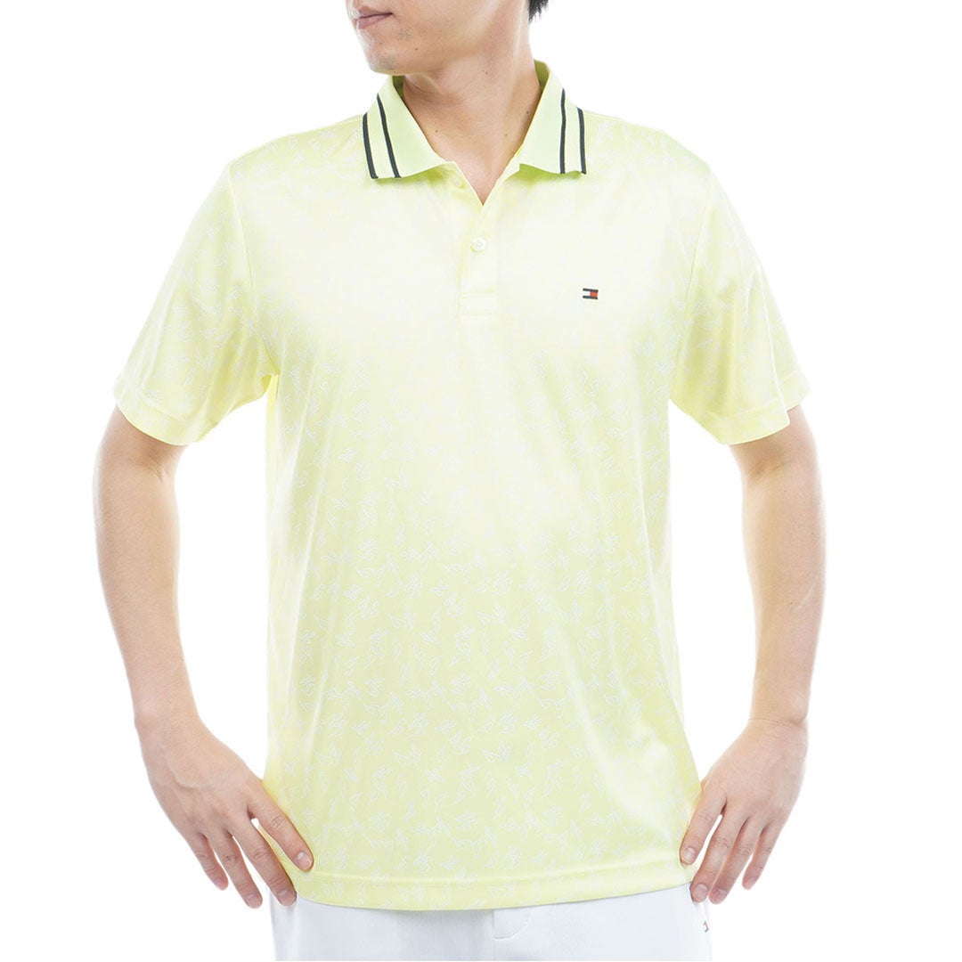 トミー ヒルフィガー ゴルフ TOMMY HILFIGER GOLF メンズ 筆記体ロゴジャガード 半袖ポロシャツ THMA623 ライムグリーン