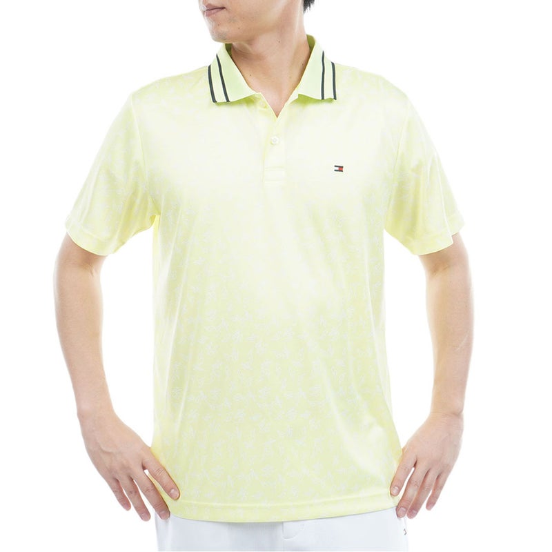 トミー ヒルフィガー ゴルフ TOMMY HILFIGER GOLF メンズ 筆記体ロゴジャガード 半袖ポロシャツ THMA623 ライムグリーン