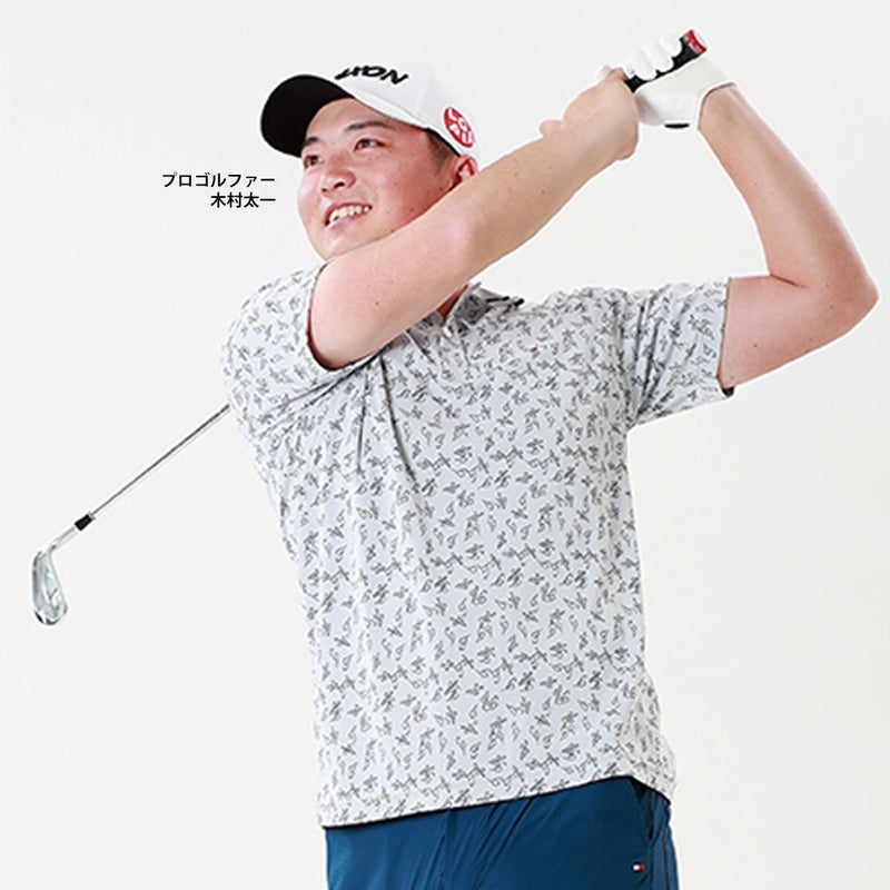 木村太一プロ着用　トミー ヒルフィガー ゴルフ TOMMY HILFIGER GOLF メンズ 筆記体ロゴジャガード 半袖ポロシャツ THMA623 ホワイト