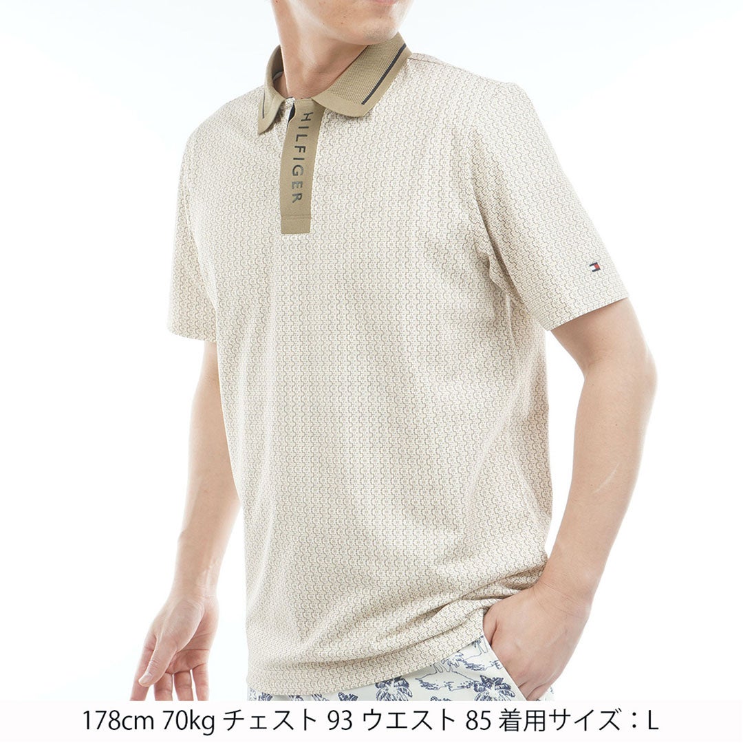 トミー ヒルフィガー ゴルフ TOMMY HILFIGER GOLF メンズ 小紋柄プリント 半袖ポロシャツ THMA626 ベージュ
